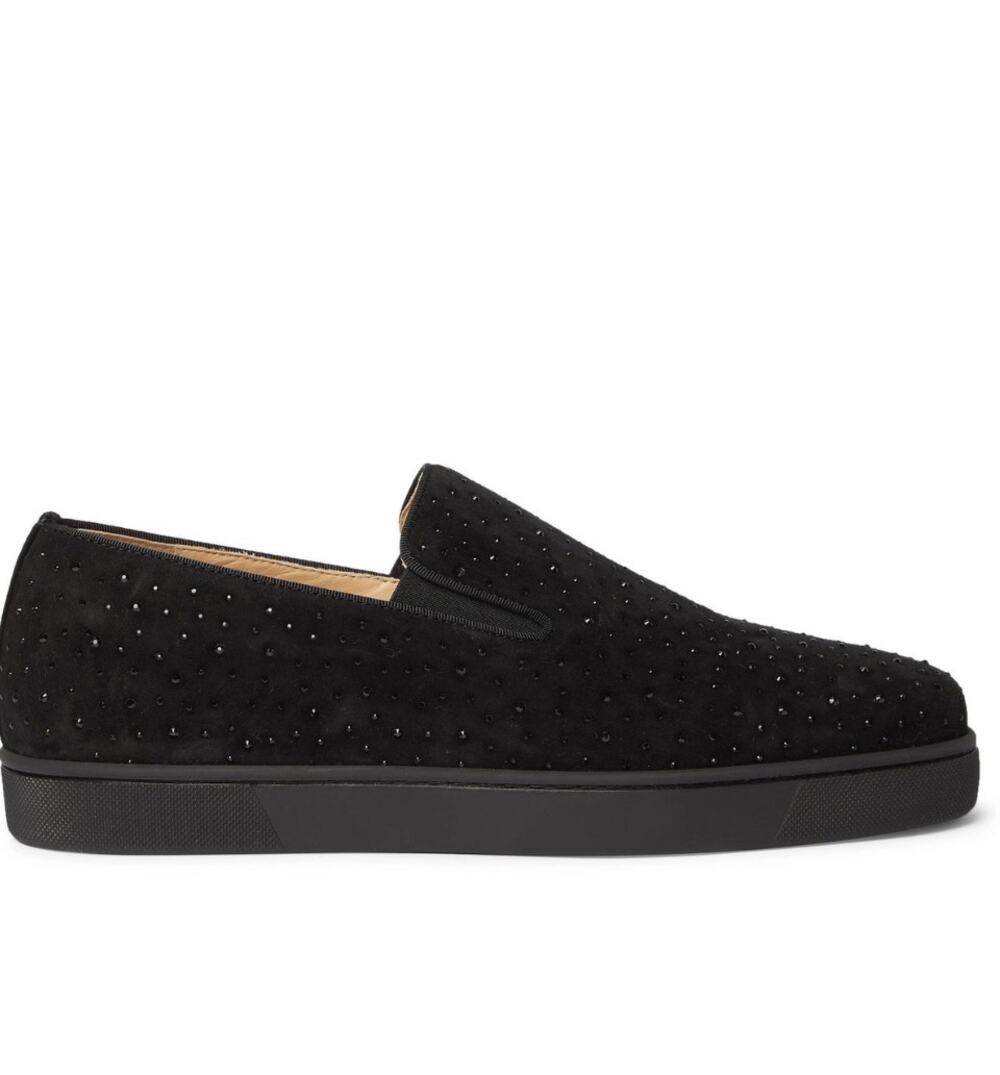 CHRISTIAN LOUBOUTIN Boat Man Studded Velvet Slip On Sneakers Black Sz 45/US 12